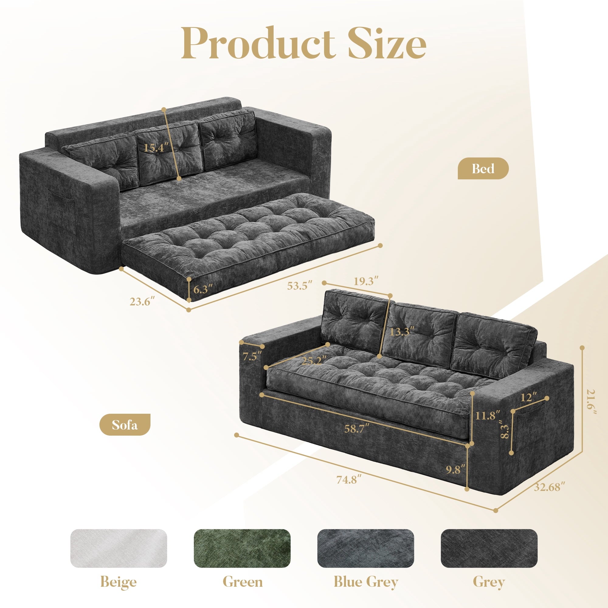 Hobestluk 3-Seater Sofa Boneless Couch with Tufted Button Design 2 in 1 Comfy Cloud Couch Oversized Sofa for Living Room Bedroom Apartment or Office (Grey, 3 Seater)
