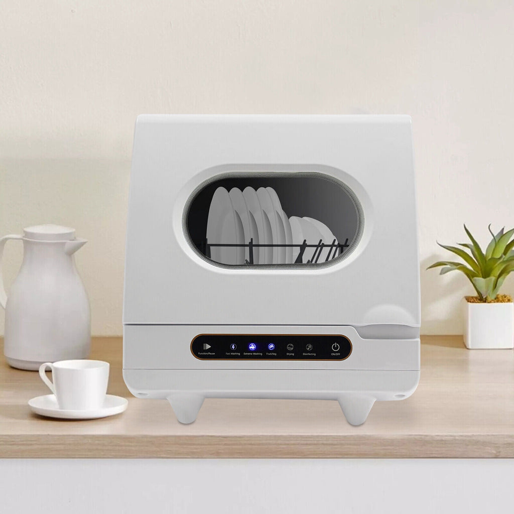 Compact Countertop Dishwasher with 5 Wash Programs, 360° Spray Arms, and Quick Installation – Ideal for Small Apartments, Dorms, and RVs
