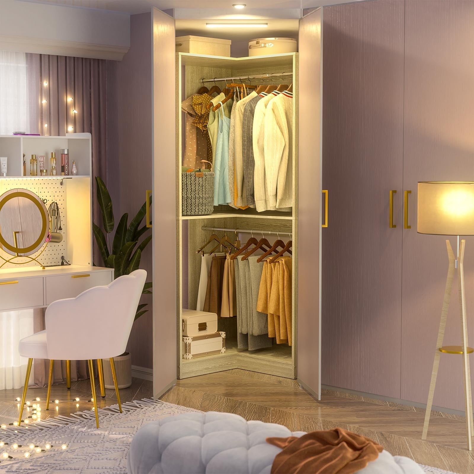 Homieasy 32'' W Corner Closet System with Hanging Rod, White
