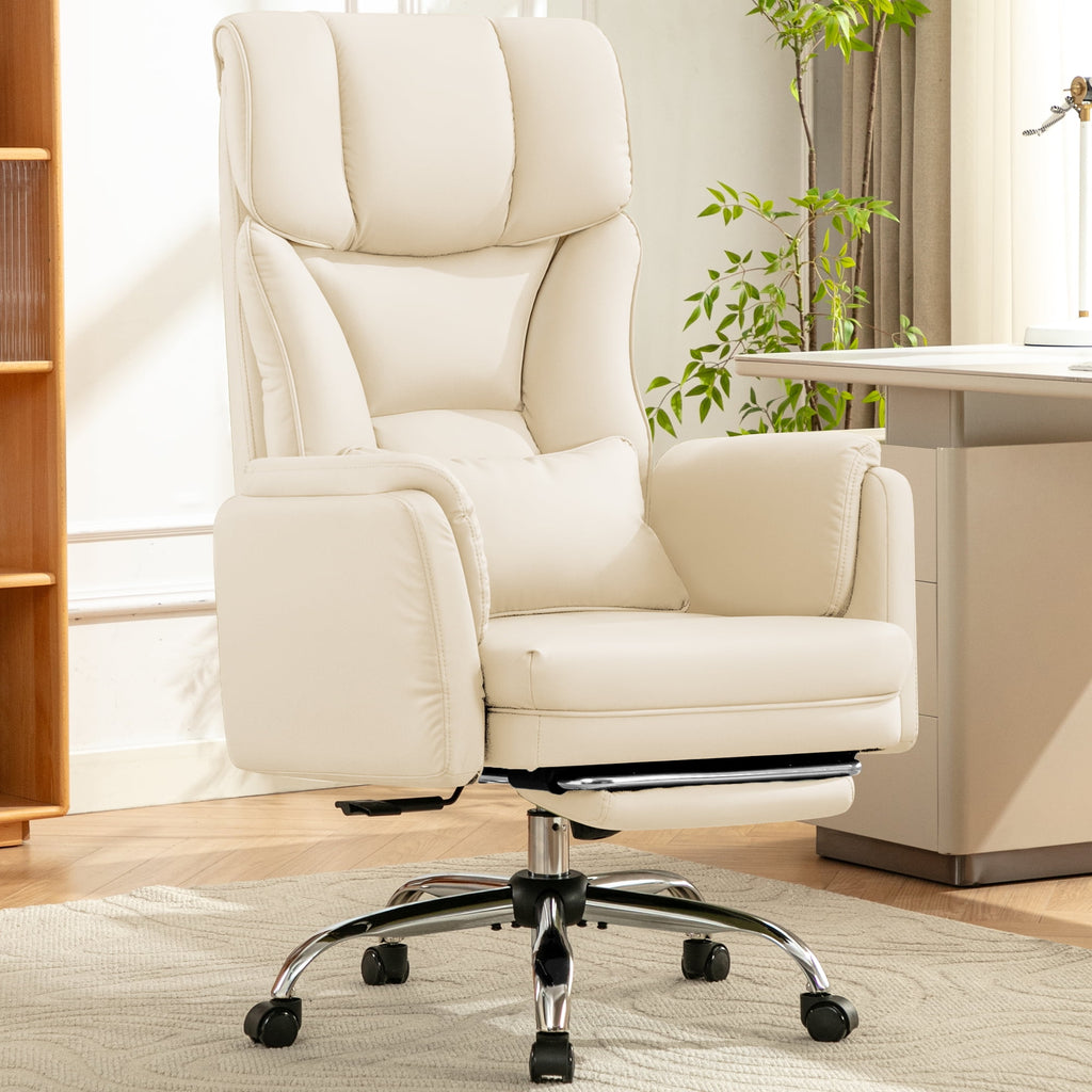 Primy Cross Legged Office Chair with Footrest & Convertible Armrests, 500LBS Capacity Home Desk Chair, Ergonomic Recliner with Lumbar Pillow, Criss Cross Design, Big and Tall Executive Chair