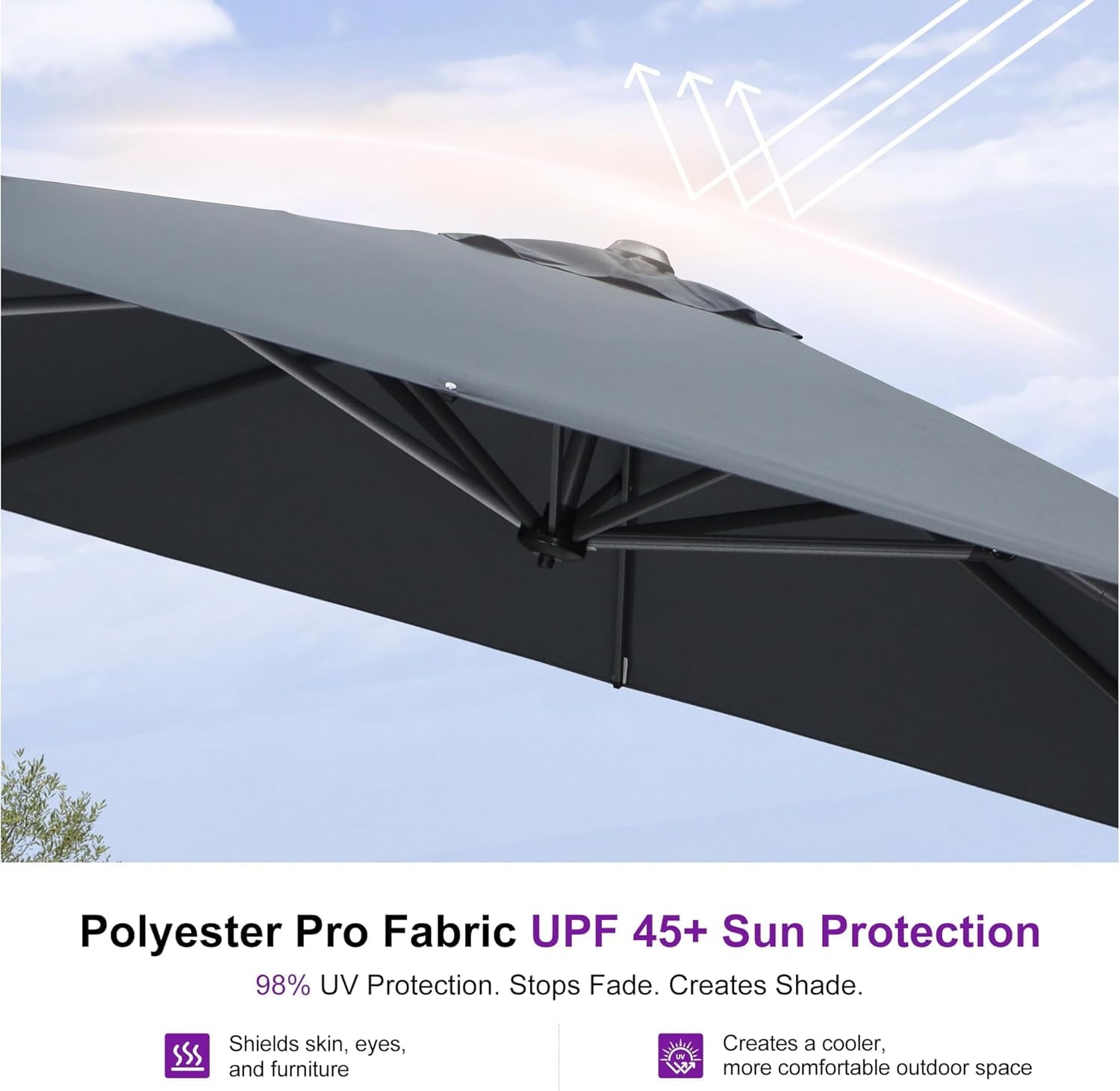 PURPLE LEAF 10x10 Ft Cantilever Umbrella Square Outdoor Patio Umbrella Large Offset Hanging Umbrella Aluminum Umbrella with 360°Rotation Adjustable Garden Pool Umbrella,Gray