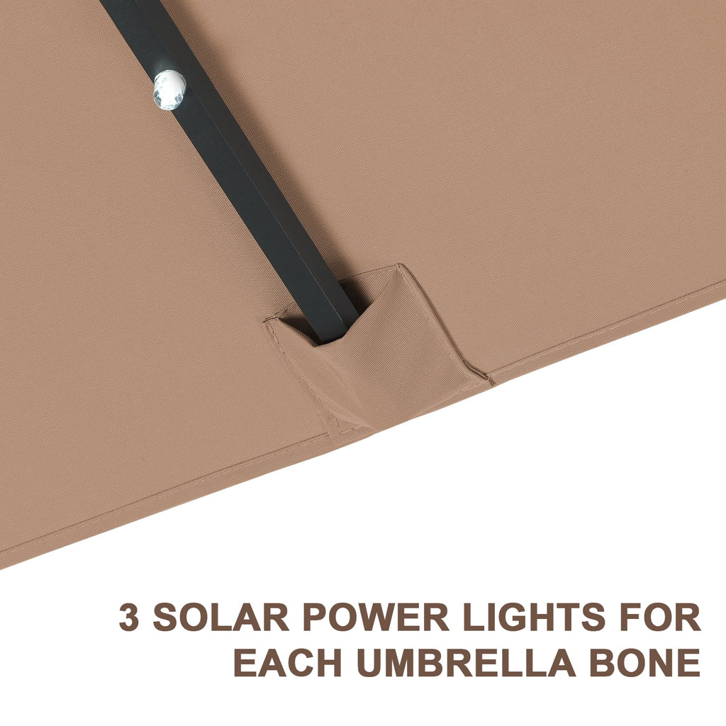 Ainfox 15ft Large Patio Umbrella with Solar Lights, Double-Sided Outdoor Rectangle Table Umbrellas with Sand Bag Base，Beige