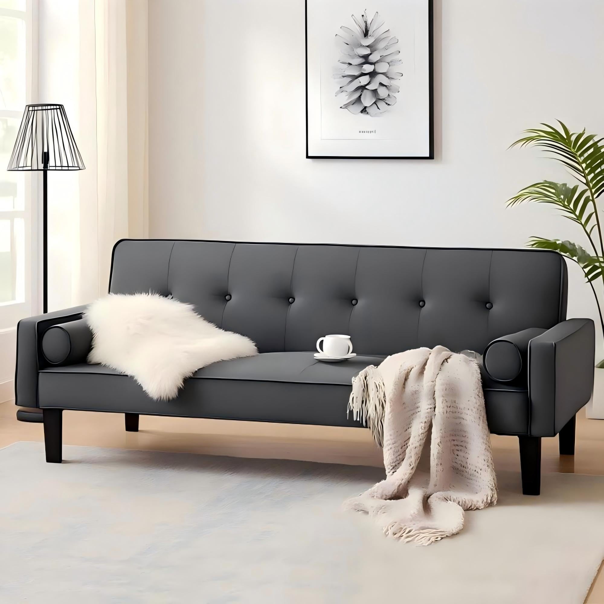 Bianlte 72 Futon Sofa Bed,Upholstered Folding Futon Sofa Couch,Modern Sofa Twin Size Futon Bed with Removable Armrests for Compact Living Space,Apartment,Gray03