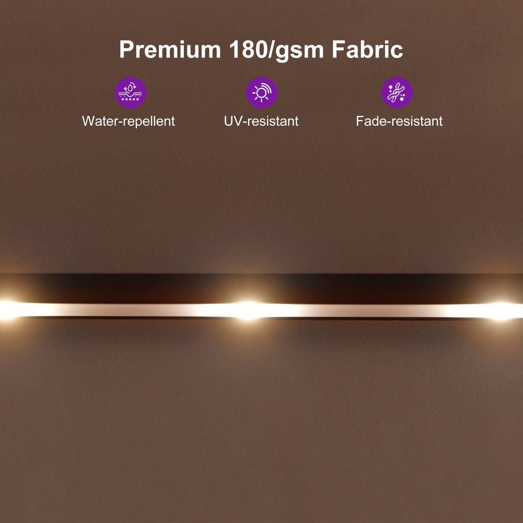 PURPLE LEAF 13ft Market Patio Umbrella with Solar LED and Base Double-Sided Sun Umbrellas for Pool Beach Deck Backyard Taupe