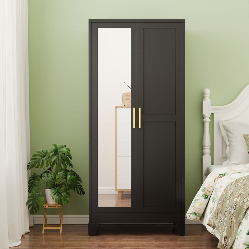 Ero Metal Freestanding Armoire Wardrobe Closet with Hanging Rod and Mirror