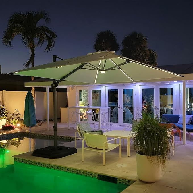 PURPLE LEAF 9x11.5 Ft Cantilever Umbrella Rectangle Outdoor Patio Umbrella Large Offset Hanging Umbrella Aluminum Umbrella with 360°Rotation Adjustable Garden Pool Umbrella,Turquoise Blue