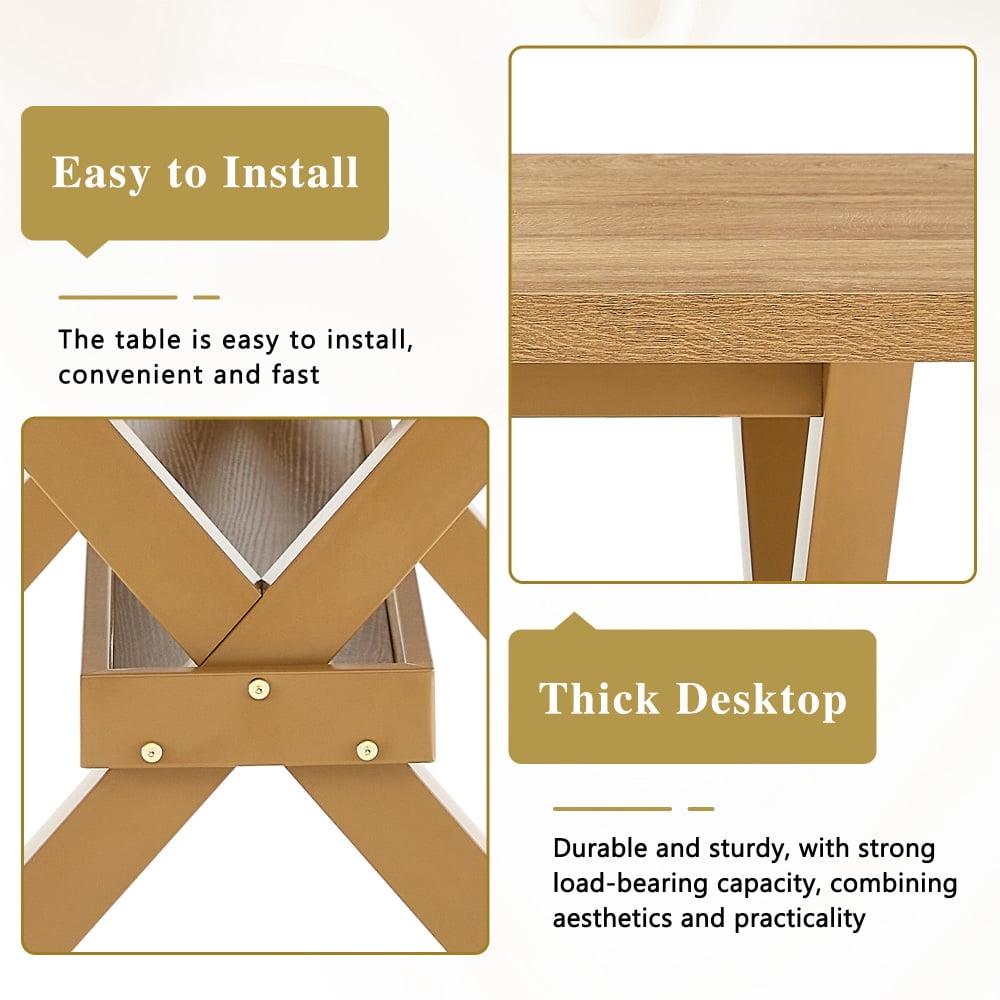 Modern 71 Wood Dining Table, Light Wood Grain MDF Top with X-Shaped Metal Legs, Seats 6-8 People, for Kitchen & Dining Room
