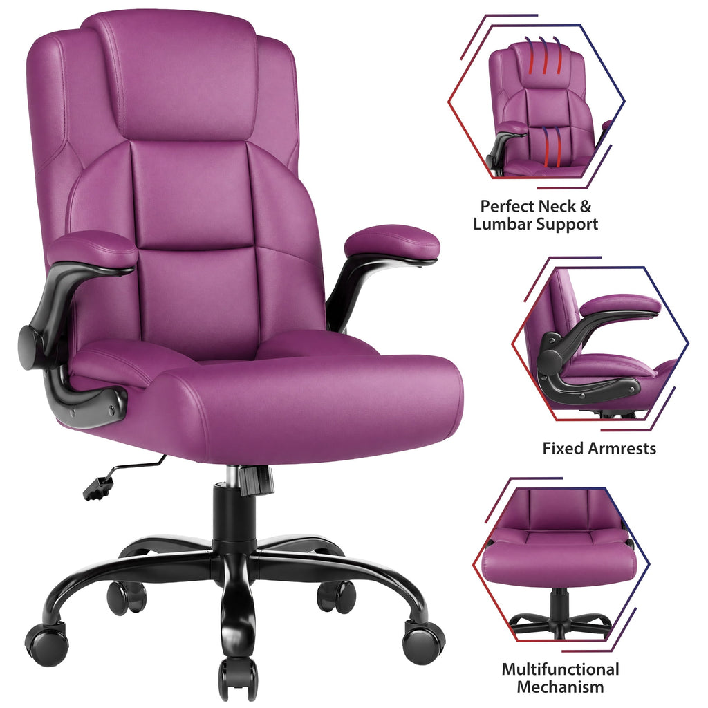 JONPONY Leather Office Chair, Big and Tall 500lbs Ergonomic Desk Chairs with Back Support, Executive Leather Chair with Wheels for Home Office, with Adjustable Padded Armrest & Lumbar Support , Black