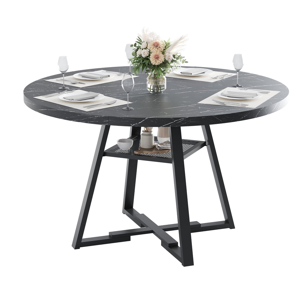 PAPROOS Round Dining Table, 43'' Faux Marble Dining Table with Storage Shelf, Circle Dining Table for Dining Room, Modern Kitchen Table for 4 People, White(Only Table)