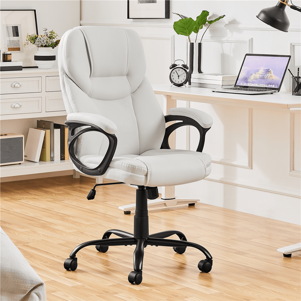Alden Design Faux Leather Swivel Office Chair with Ergonomic High Back for Home Office, Black