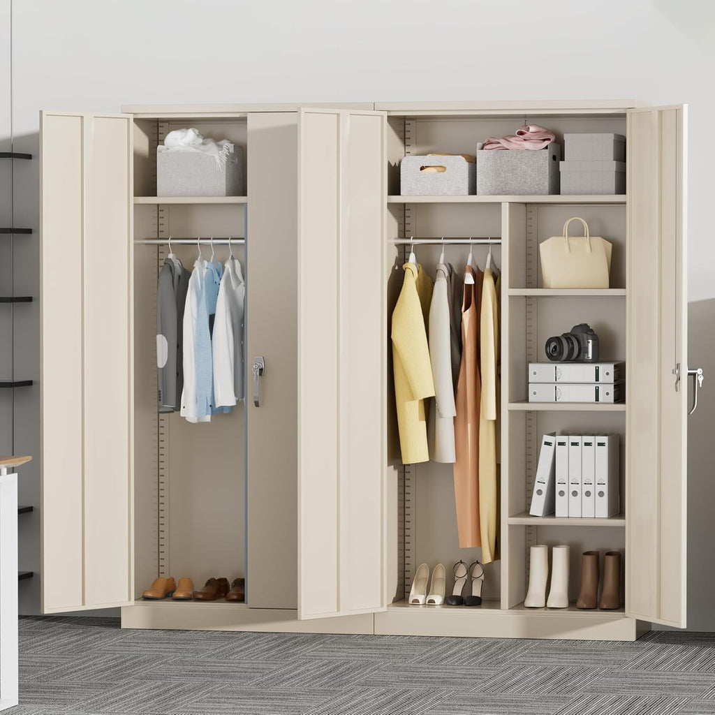 SUNCROWN Garage Storage Cabinets with Doors and Shelves, 72 Steel Tool Locking Cabinet, Metal Storage Cabinet for Home Office, Warehouse, School (White)