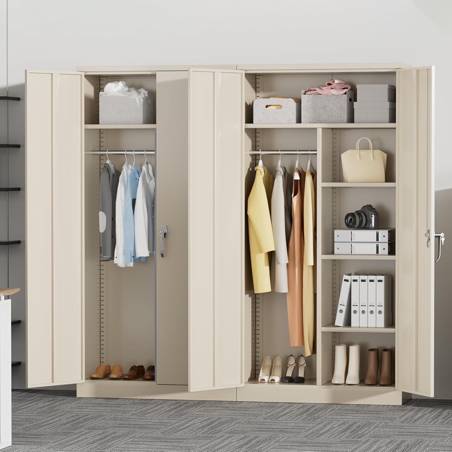 SUNCROWN Garage Storage Cabinets with Doors and Shelves, 72 Steel Tool Locking Cabinet, Metal Storage Cabinet for Home Office, Warehouse, School (White)