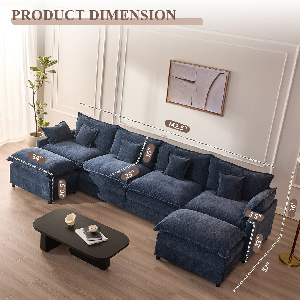 LAKPS 3-Seat Sectional Sofa Couch, Cloud-Style Deep Seating Sleeper Sofa with Included Throw Pillows, Linen Upholstery, Modern Living Room Sofa, Cream White