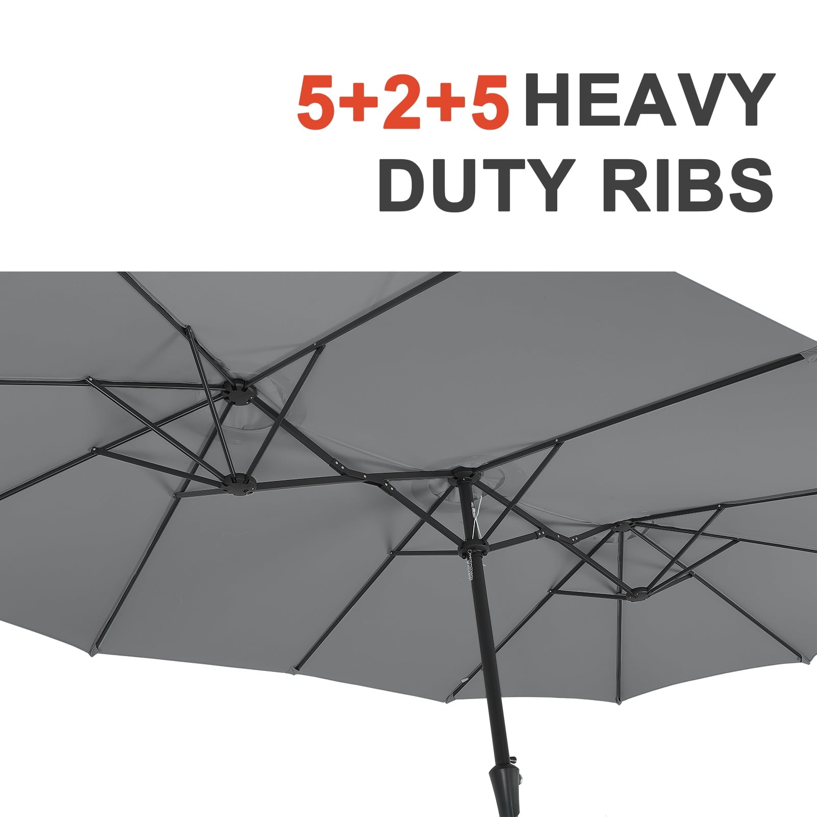 Ainfox 15ft Large Patio Umbrella with Solar Lights, Double-Sided Outdoor Rectangle Table Umbrellas with Sand Bag Base，Beige