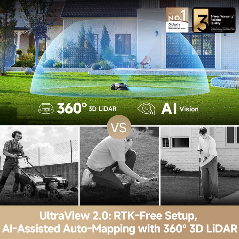 MOVA LiDAX Ultra 2000 Robotic Lawn Mower,Dual Mapping,0.5 Acres,Edge Cutting, Adjustable Cutting Height, Smart Obstacle Avoidance