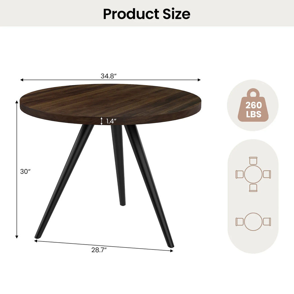 34.8 Round Dining Table for 4 People, Modern Circle Kitchen Table with Metal Legs for Kitchen, Dining Room, Apartment,Gray