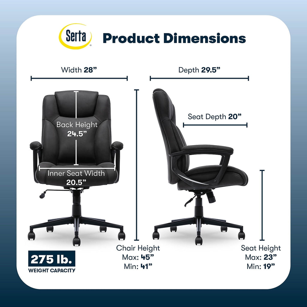 Serta Comfort Eco Office Ergonomic Computer Chair Lumber Support Black