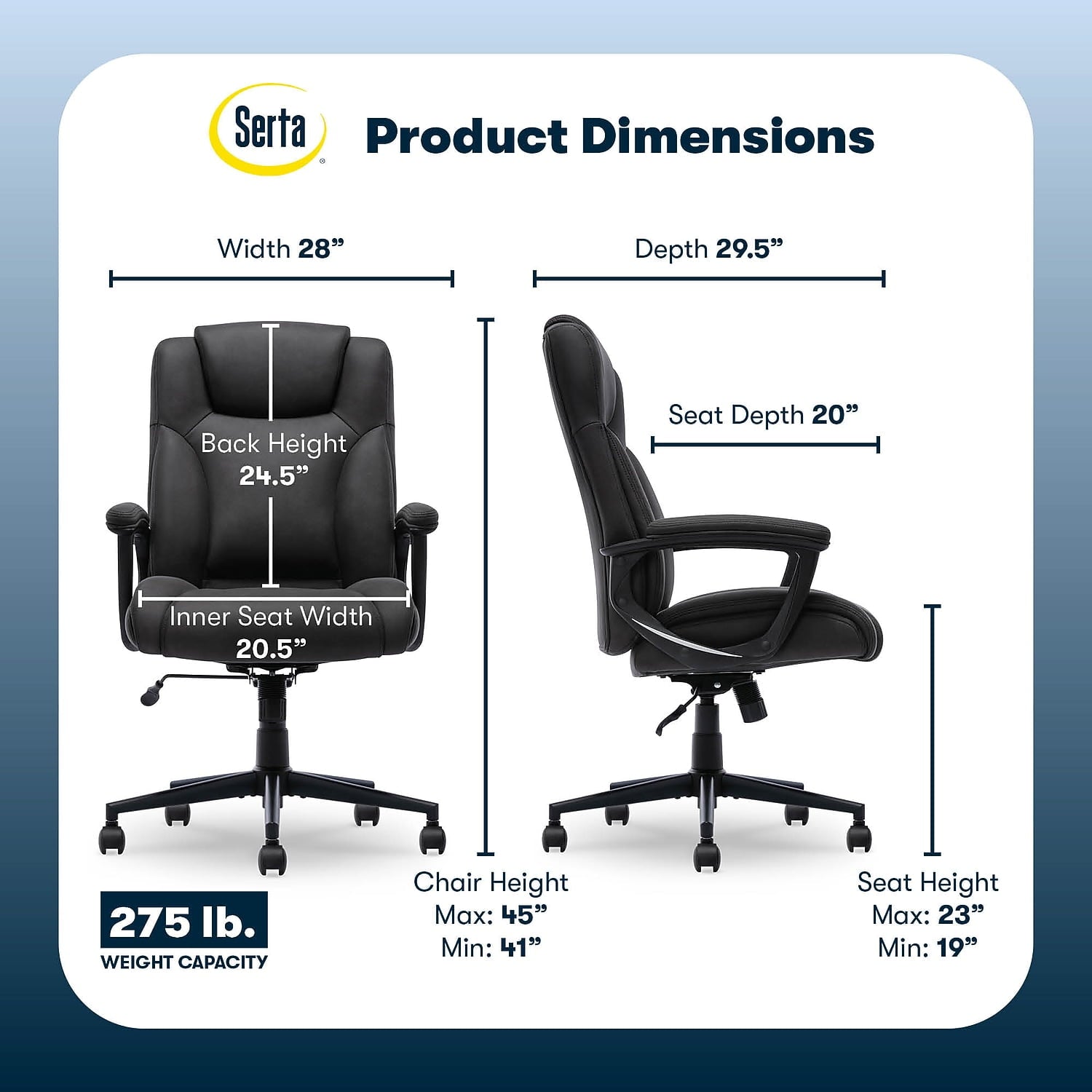 Serta Comfort Eco Office Ergonomic Computer Chair Lumber Support Black