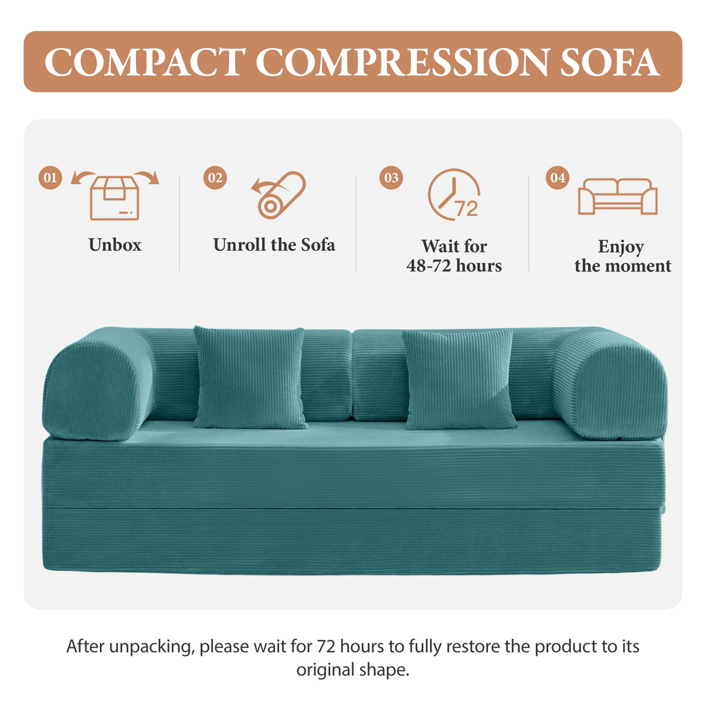 COOLHUT 63 W Combination Sofa, High Rebound Density Foam Sofa Couch, Two Forms Floor Couch Three Seats Sofa Bed for Living Room, Bedroom, Green