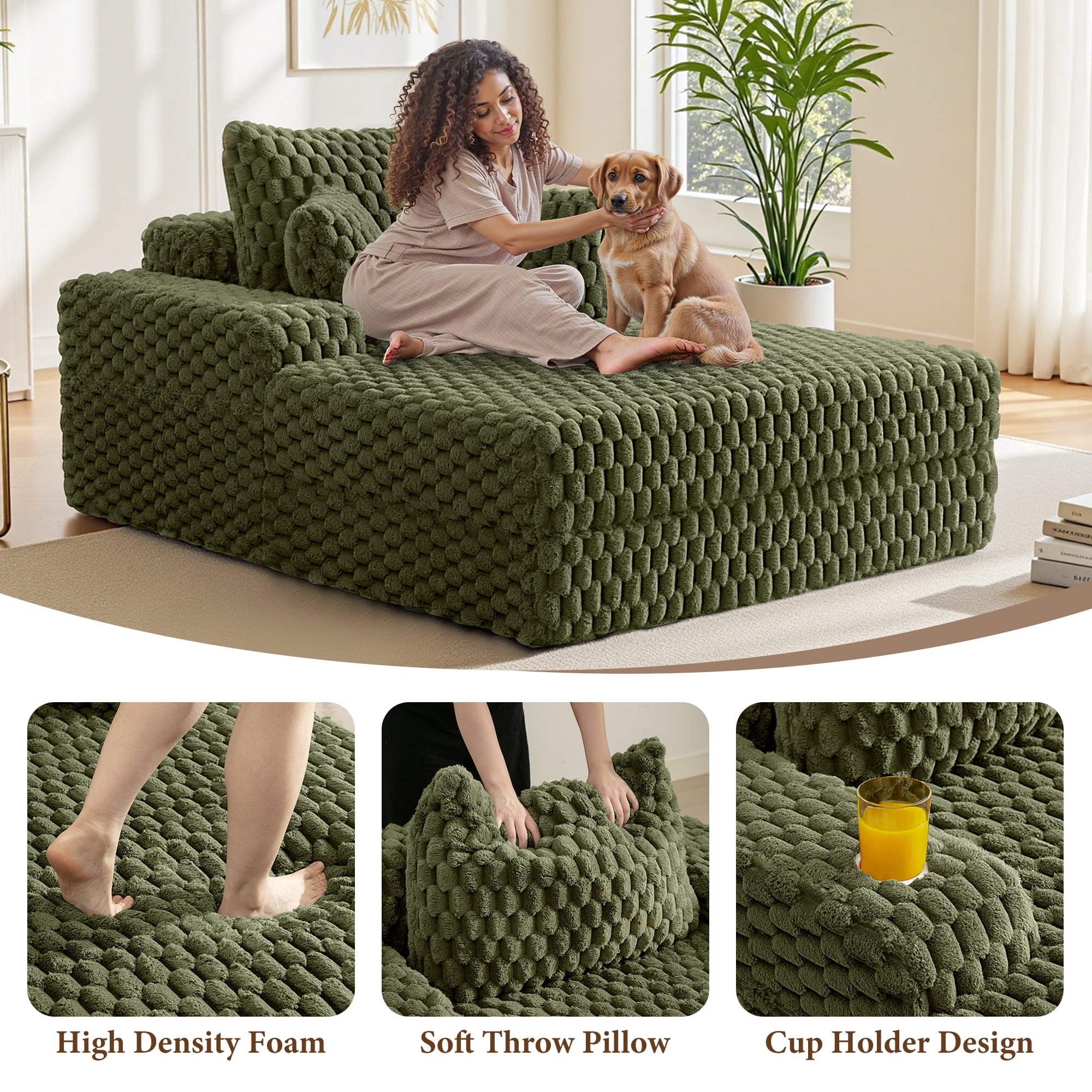 ATHOPE 67.3 Chaise Lounge Chair Indoor, Corduroy Couch Chair with Pillows, Comfy Reading Chairs with Wide Arms, Upholstered Sleeper Sofa for Living Room, No Assembly Required, Gray