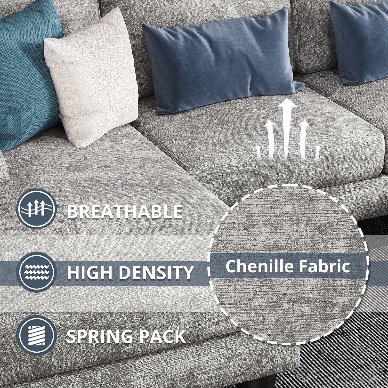 Furmax Chenille U Shaped Sectional Sofa, Gray