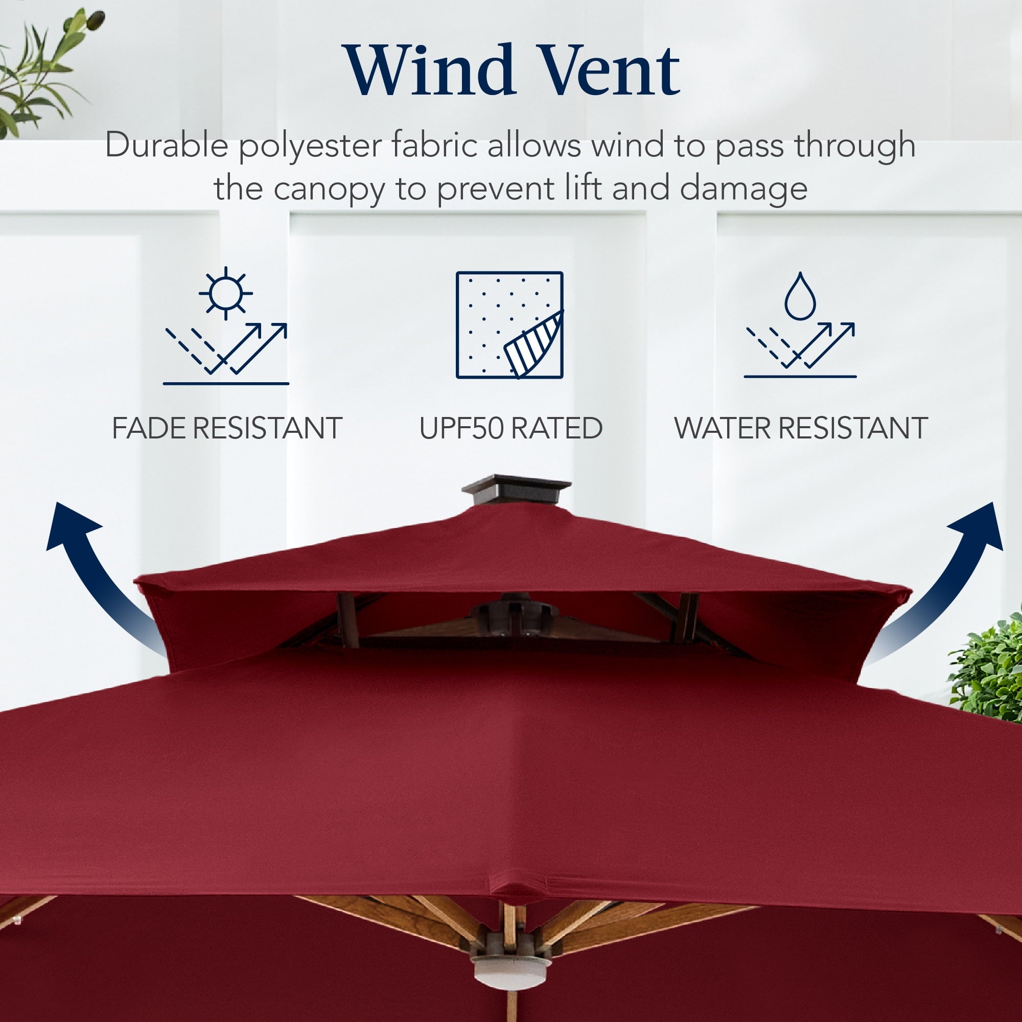 Best Choice Products 10ft Square Woodgrain Pattern 2-Tier Outdoor Solar LED Cantilever Umbrella w/ Base - Gray