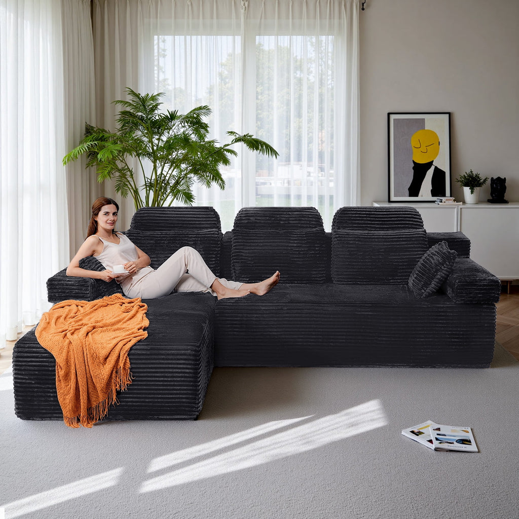 71 High Backrest Sofa for Small Spaces, Compressed Corduroy Couch with Deep Seating for Living Room, Bedroom, Dark Grey