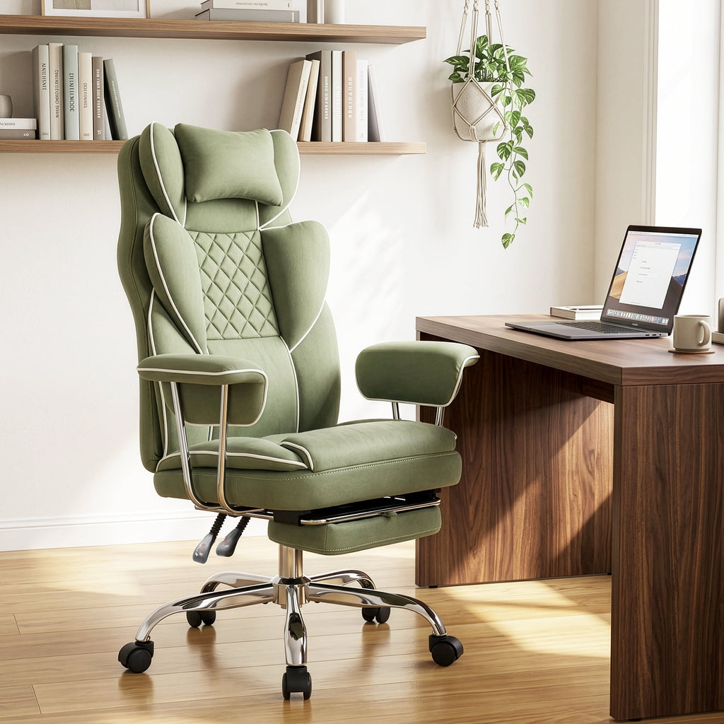 CELTOSS Executive Office Chair 400LBS, High Back Computer Chair with Arms and Footrest, Ergonomic Desk Chair with Lumbar Support, 90–135° Reclining Office Chairs for Home Work, Fabric Blue