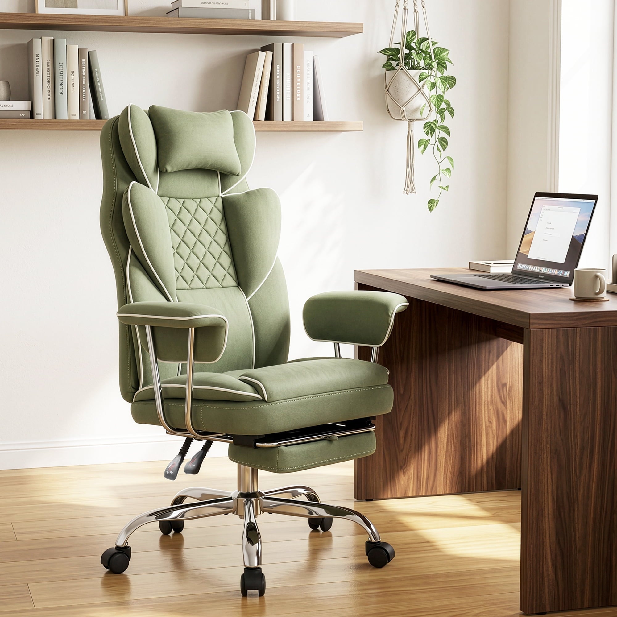 CELTOSS Executive Office Chair 400LBS, High Back Computer Chair with Arms and Footrest, Ergonomic Desk Chair with Lumbar Support, 90–135° Reclining Office Chairs for Home Work, Fabric Blue