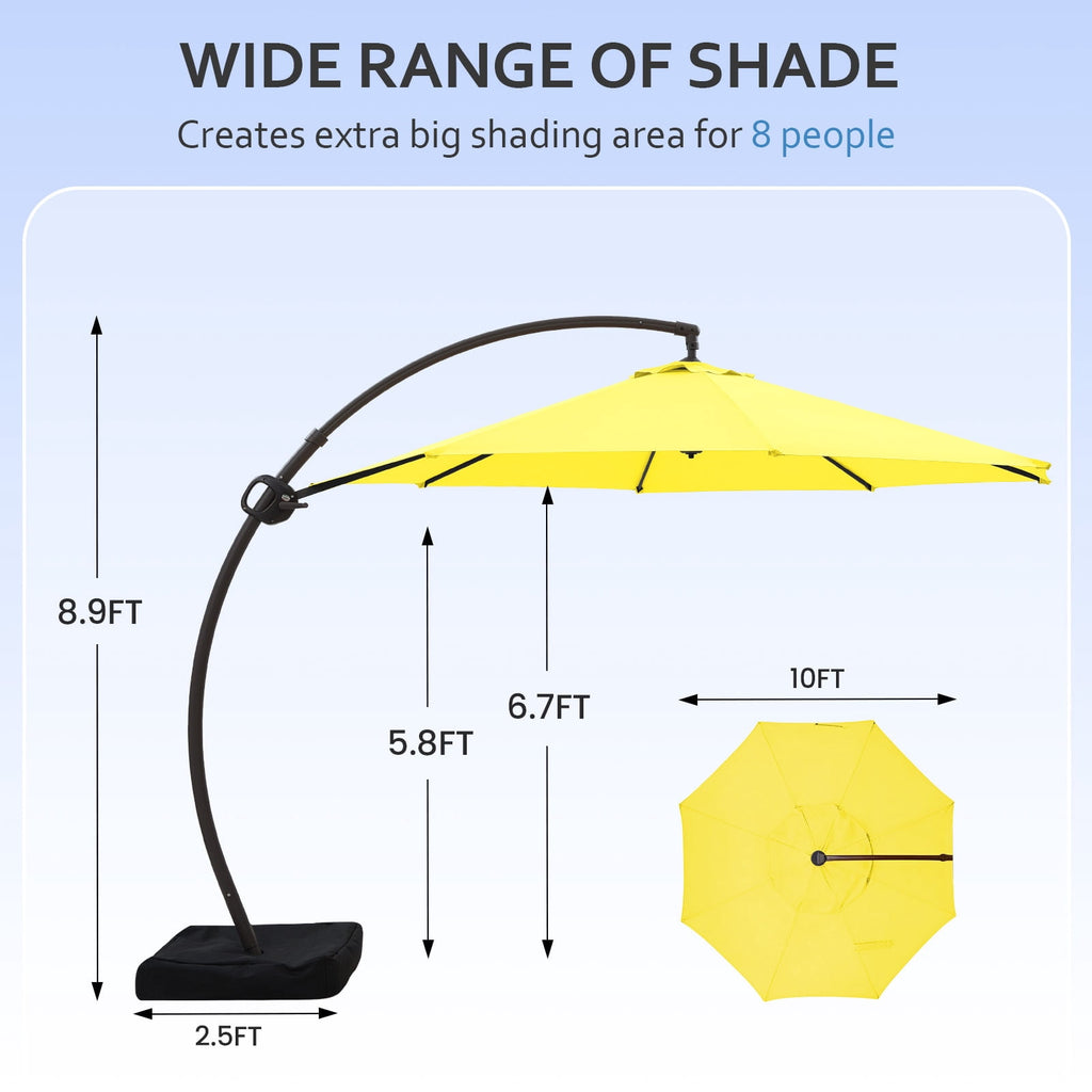 FUNDAZE 11ft Market Patio Umbrella with Base, Curved Cantilever Hanging Sun Shade with Crank & Tilt for Garden, Deck, Poolside,Beige