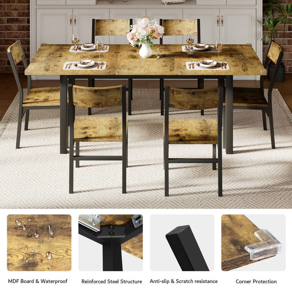 Virans 7-Piece Dining Table & Chairs Set for 4-6, 63 Extendable Kitchen Table with 6 Chairs, Dining Room Table with Metal Frame & MDF Board, Perfect for Small Space, Easy Assembly,Espresso