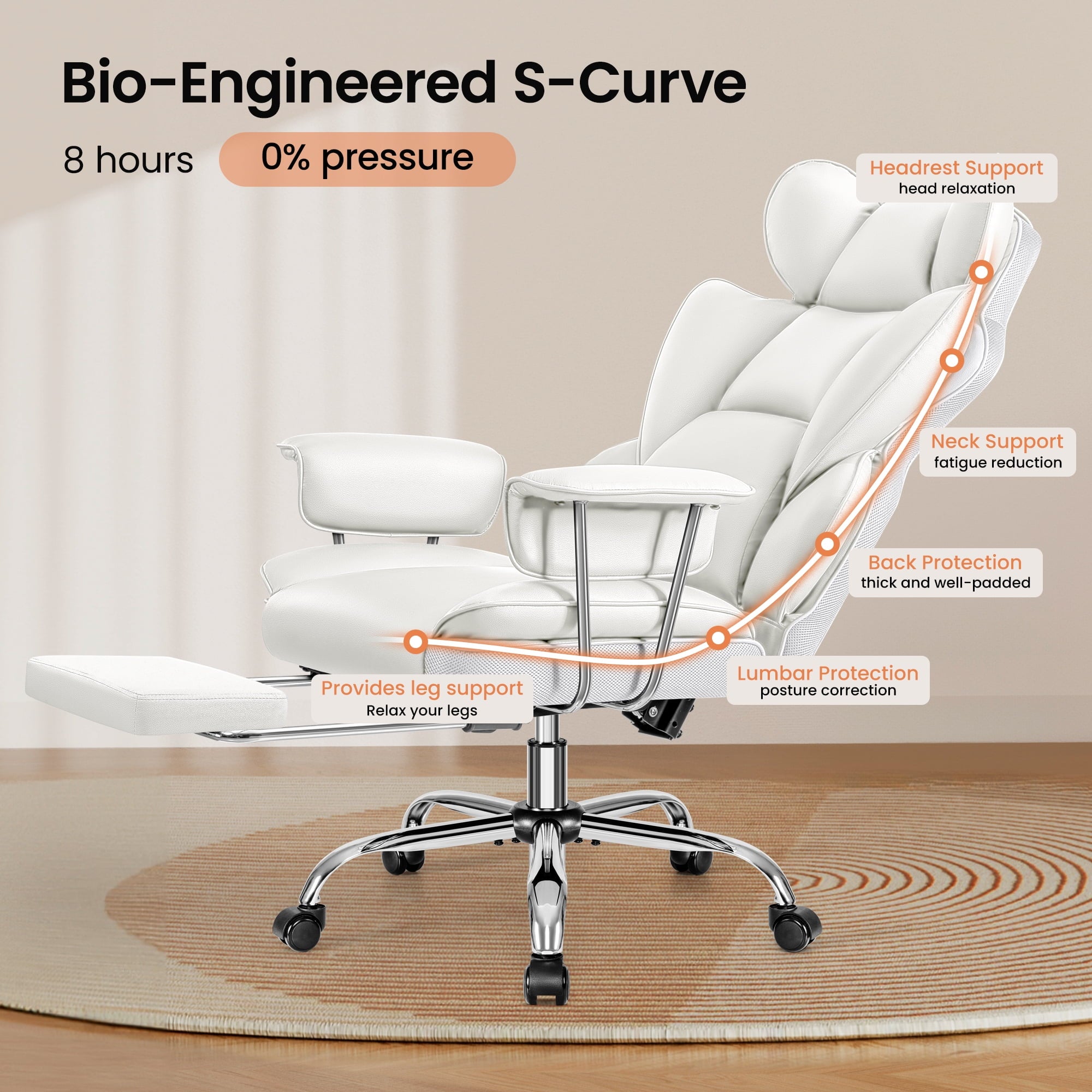 Primy High Back Office Chair, Big and Tall PU Leather Executive Chair with Footrest – Ergonomic Reclining Computer Desk Chair, High-Density Foam, Heavy Duty Swivel Rolling Chair, Black