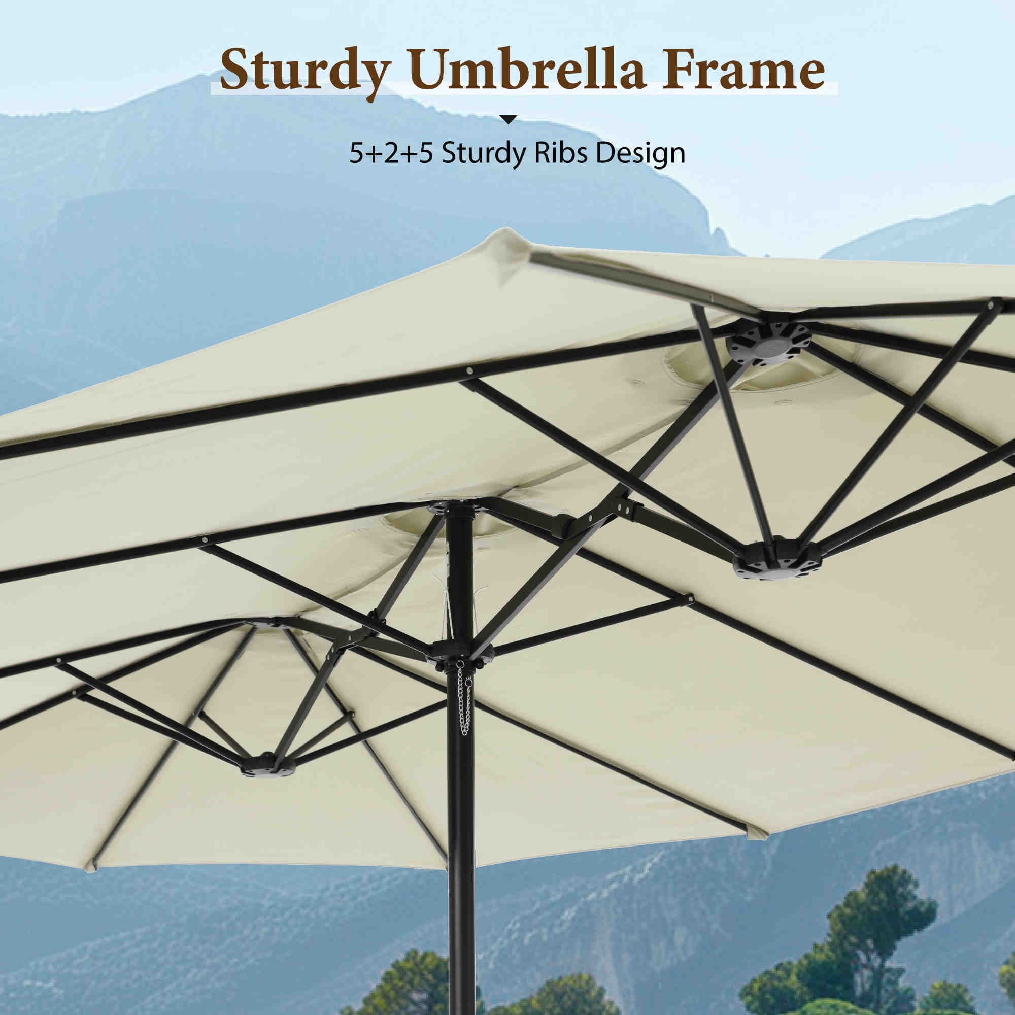 SUMMIT LIVING 15 ft Large Patio Umbrella with Base (Included) Double-Sided Rectangular Outdoor Deck Umbrella for Outside - Beige