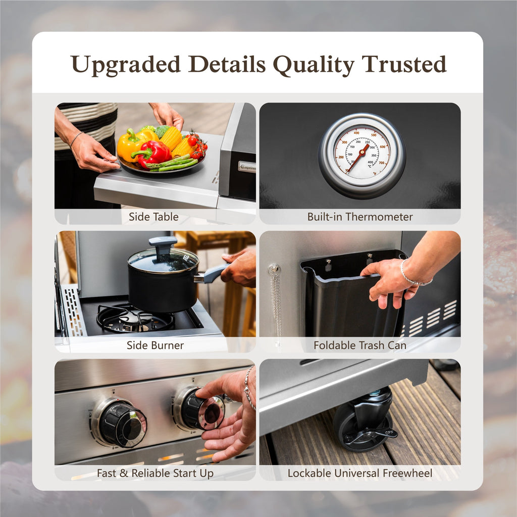 Alpha Joy 4-Burner Propane Gas Grill and Griddle Combo with Side Burner in Black