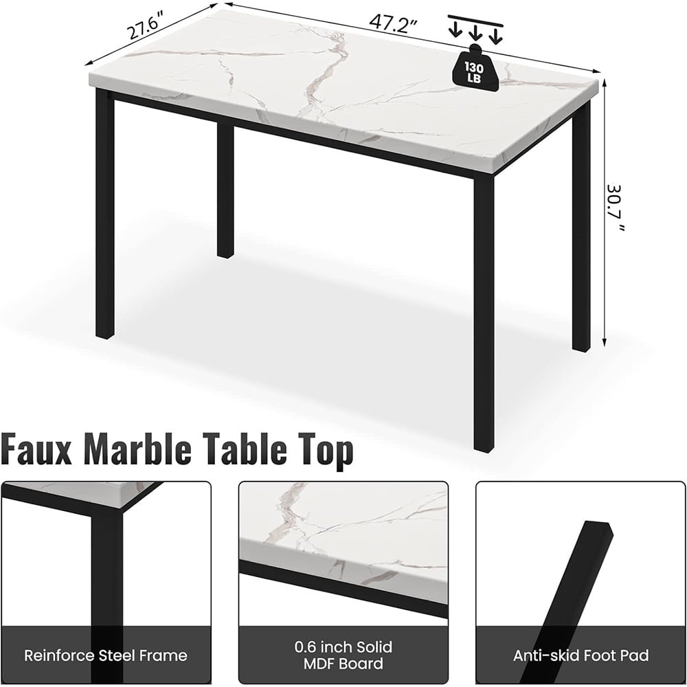 LinkRomat 5-Piece Faux Marble Dining Table Set for 4, Modern Kitchen Table with Chairs, Dinette Dining Room Furniture Set for Compact Space Saving