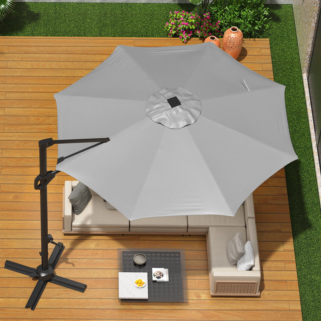 360° Rotating Cantilever Patio Umbrella – Heavy-Duty Waterproof Oxford Canopy, Adjustable Tilt, Rust-Proof Aluminum Frame, Easy Crank, Cross Base – Large Sun Shade for Garden, Poolside, Patio – Grey