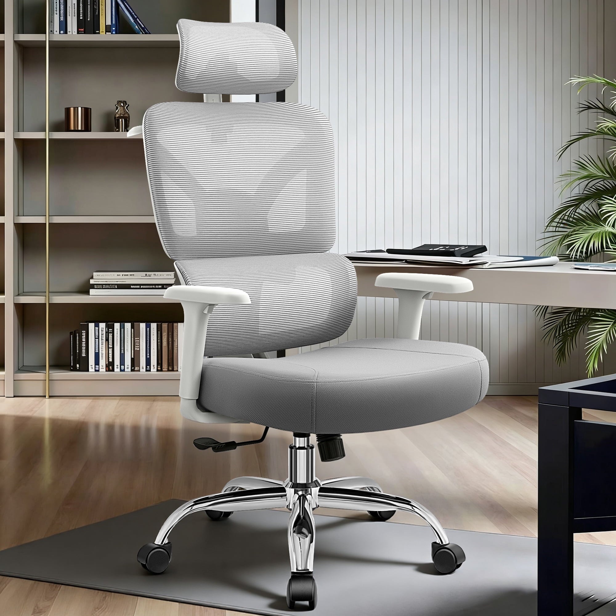 COOLHUT Ergonomic Mesh Office Chair with Footrest, Big and Tall Computer Desk Chair with Adjustable Lumbar Support, Headrest and Armrest, High Back Home Office Chair for Workspace, 300LBS, Black