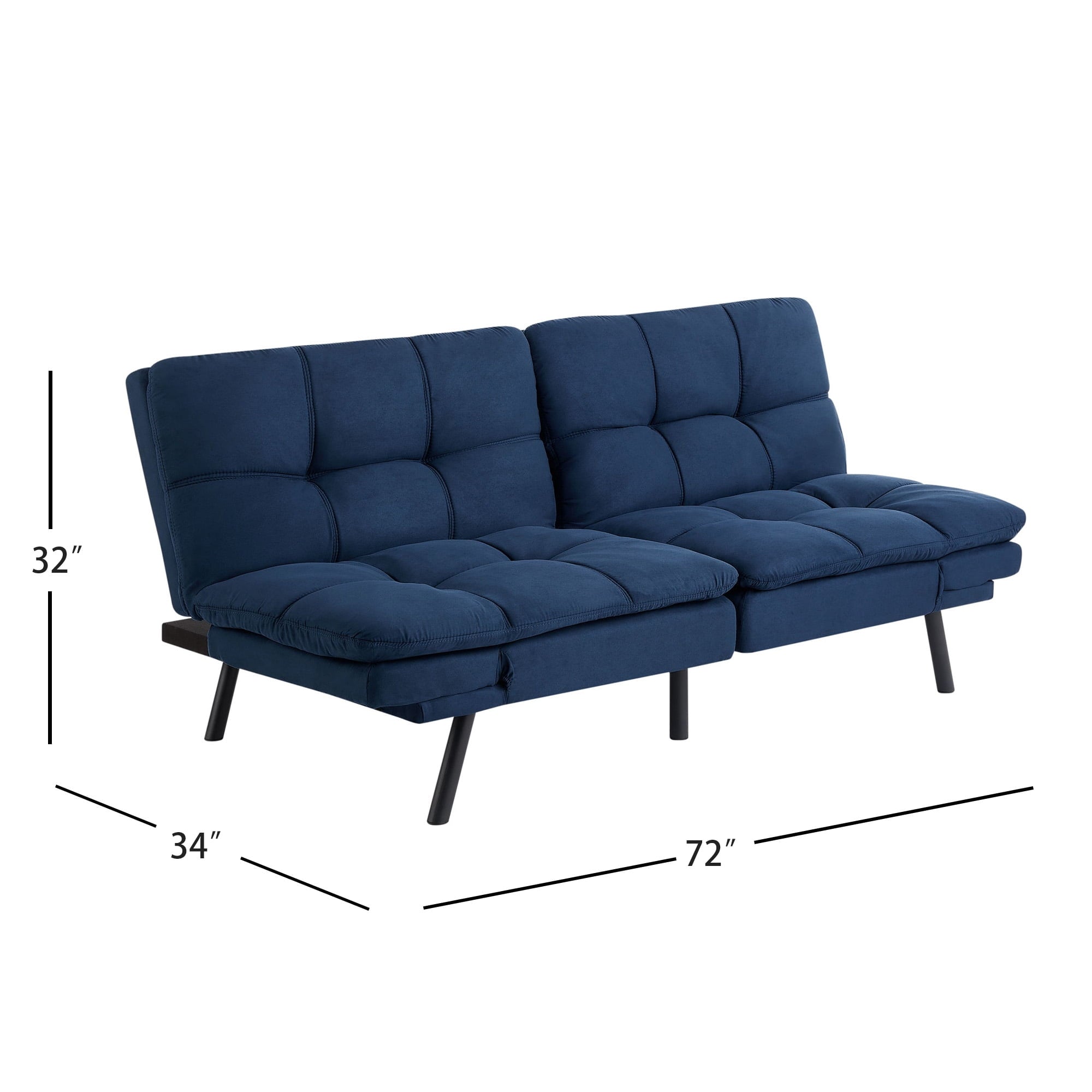 Mainstays 72 Memory Foam Futon Sofa Bed,Black