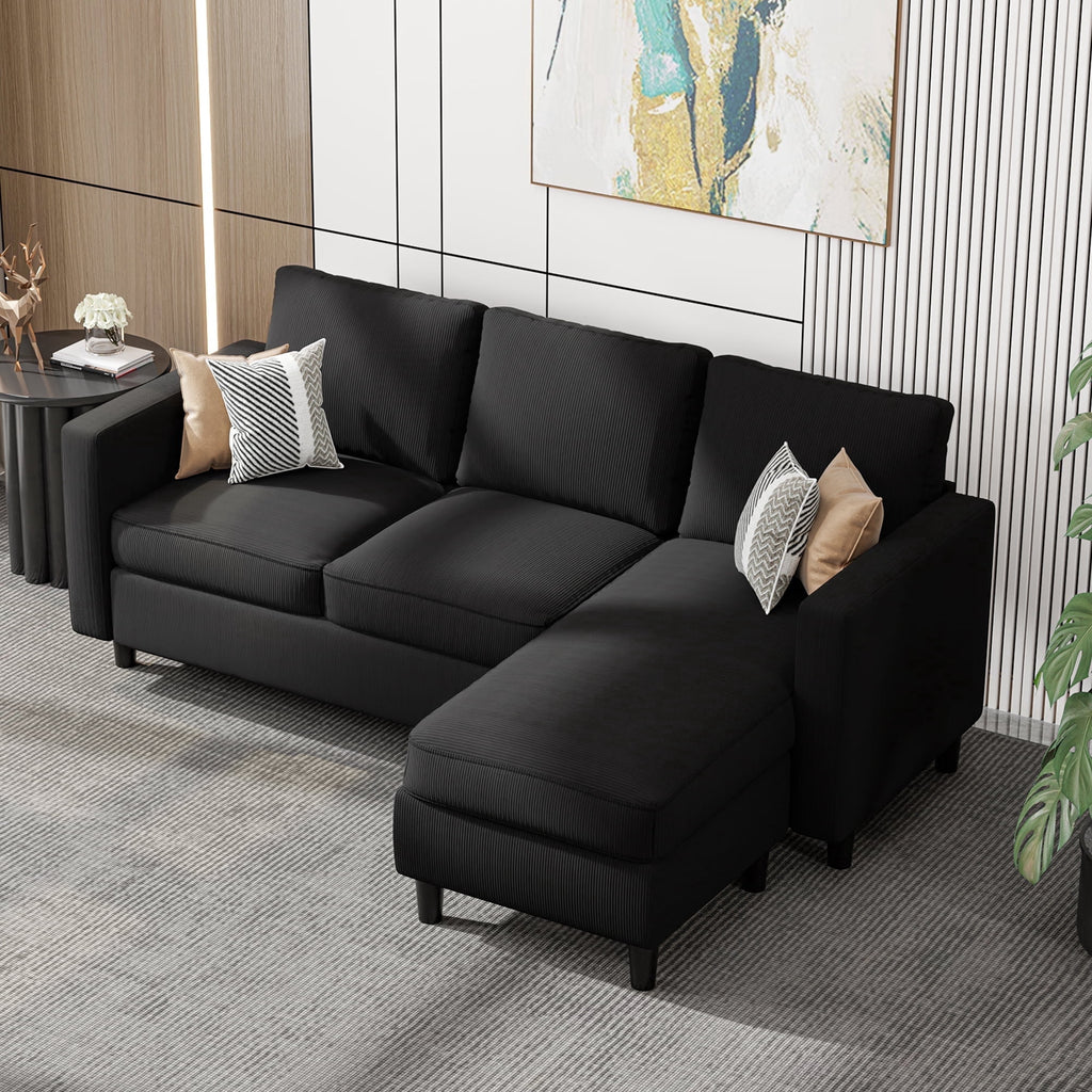 Walsunny 73.6 Convertible Sectional Sofa Couch, L-Shaped 3-Seat Sofa Couch with Reversible Chaise for Small Space,Dark Gray