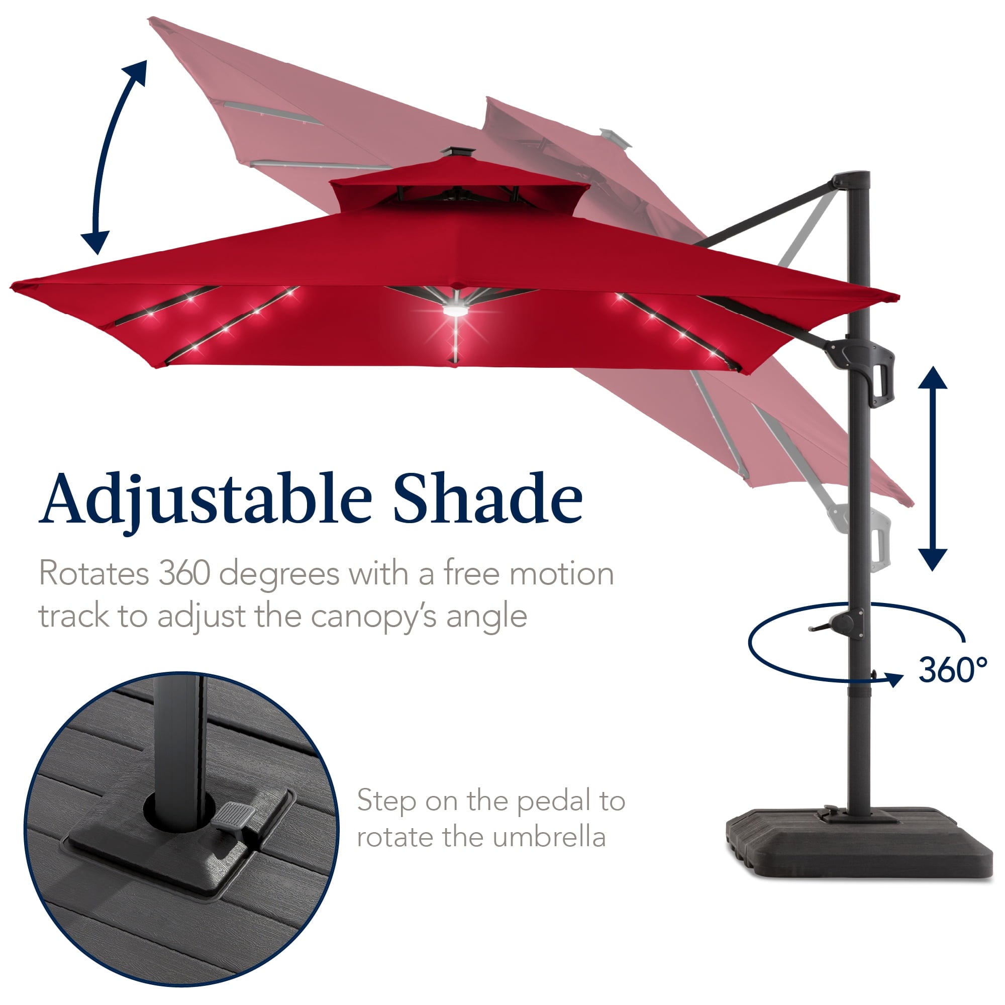 Best Choice Products 12x12ft 2-Tier Square Outdoor Solar LED Cantilever Umbrella w/ 360-Rotating Base   Gray
