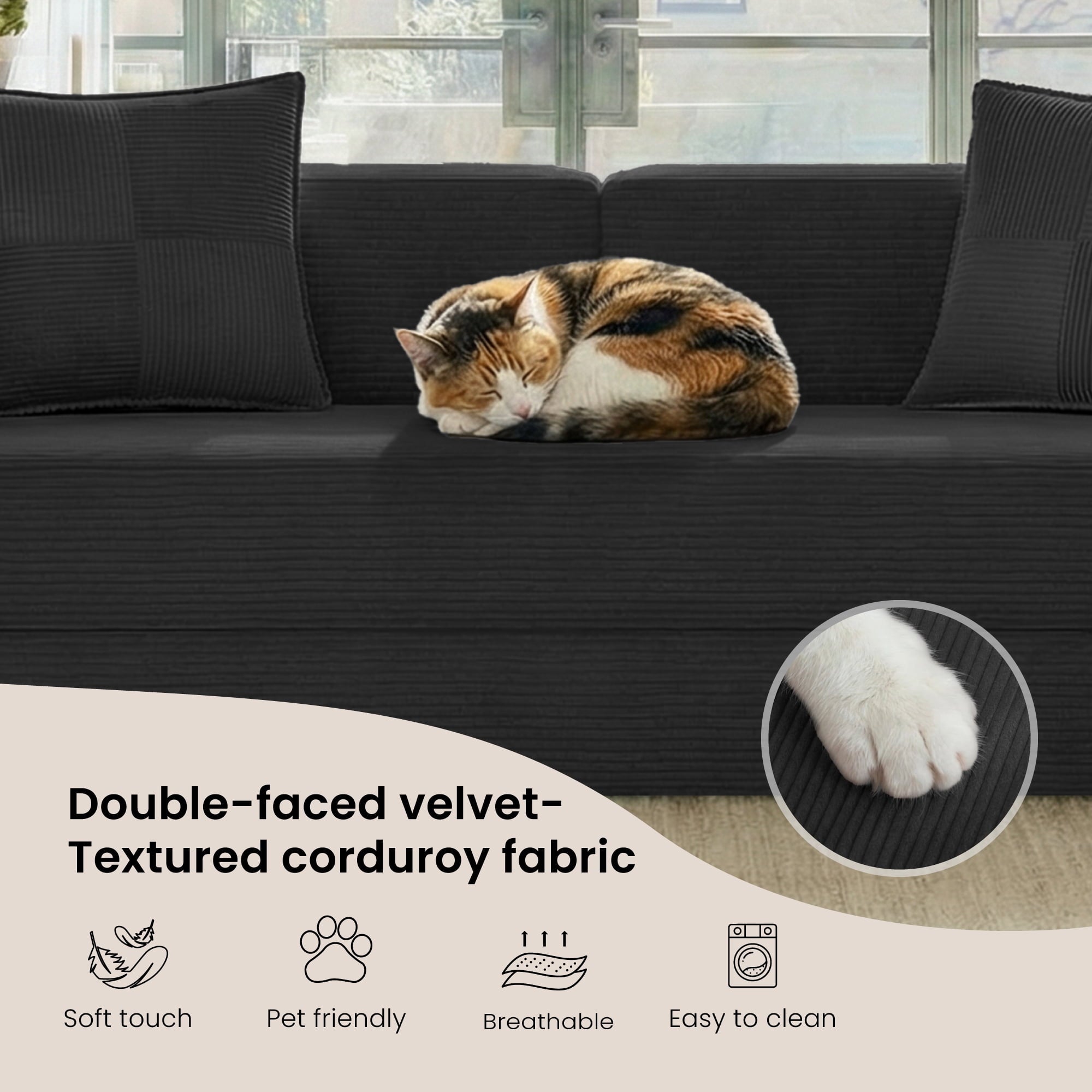 BELHOME 5-in-1 Convertible Sofa Bed, 78.8 Sleeper Sofa Boneless Couch with Side Pockets, Folding Floor Sofa Compression Sofa for Living Rooms No Assembly Required
