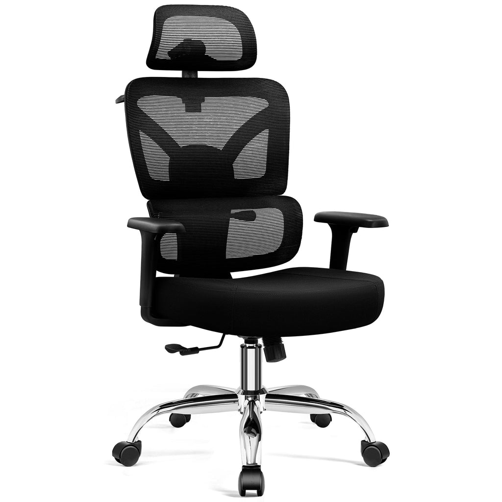 COOLHUT Ergonomic Mesh Office Chair with Footrest, Big and Tall Computer Desk Chair with Adjustable Lumbar Support, Headrest and Armrest, High Back Home Office Chair for Workspace, 300LBS, Black