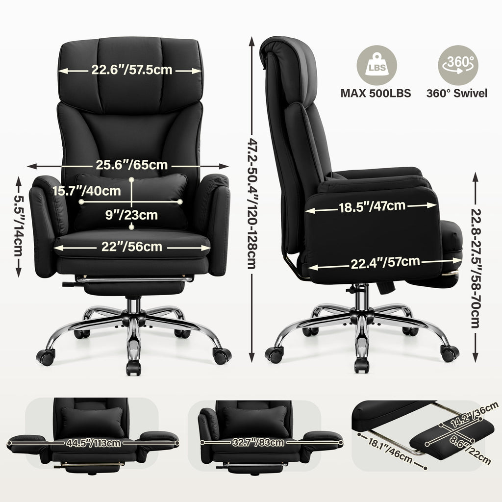 Primy Cross Legged Office Chair with Footrest & Convertible Armrests, 500LBS Capacity Home Desk Chair, Ergonomic Recliner with Lumbar Pillow, Criss Cross Design, Big and Tall Executive Chair