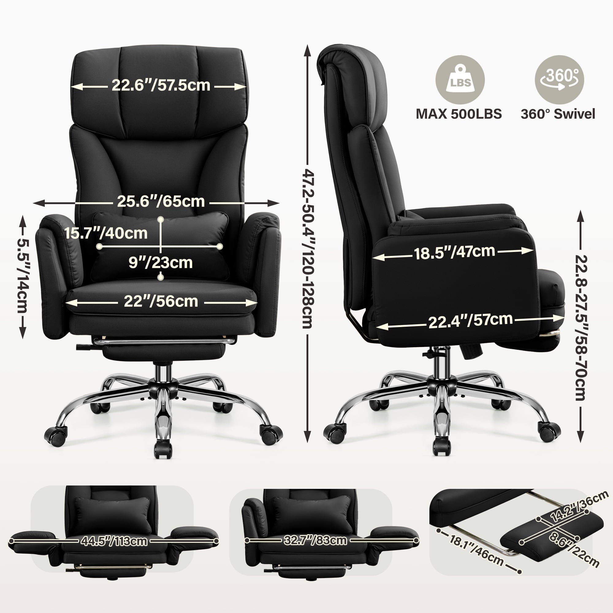 Primy Cross Legged Office Chair with Footrest & Convertible Armrests, 500LBS Capacity Home Desk Chair, Ergonomic Recliner with Lumbar Pillow, Criss Cross Design, Big and Tall Executive Chair