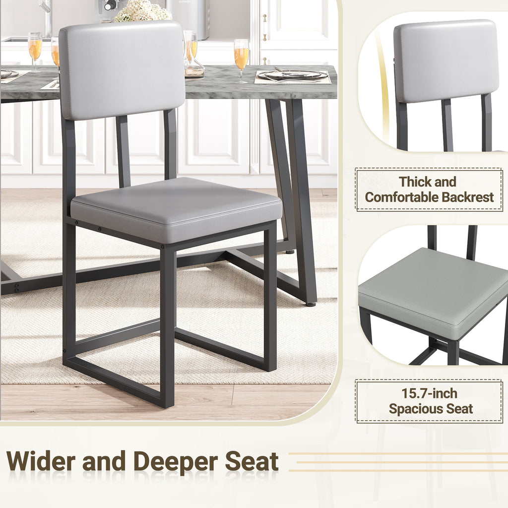 PORKISS 5 Piece Dining Table Set, Modern Faux Marble Tabletop and 4 Linen Upholstered Chairs, Rectangle Kitchen Table and Chairs for 4, White + Gray(Linen)