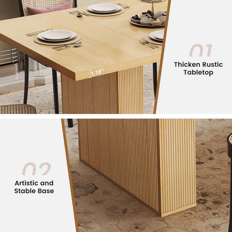 Hawsaiy 78 Rectangular Farmhouse Dining Table for 6–8, Large Kitchen Table with Grooved Wood Base, Thick Waterproof Top for Dining Room, Walnut