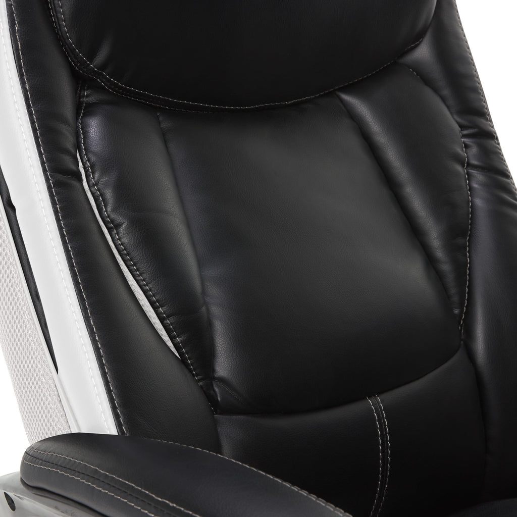 Serta Lautner Executive Home Office Desk Chair, Ergonomic High-Back with Adjustable Lumbar and Body Pillows, SmartLayers and ComfortCoils Technology, Mesh and Bonded Leather, Black and Gray