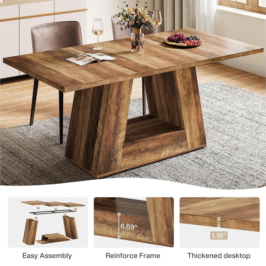 Modern Faux Marble Dining Table, 63 Rectangular 4-6 Seater Wood Table with Sturdy Base, Kitchen Living Room Dinner Table