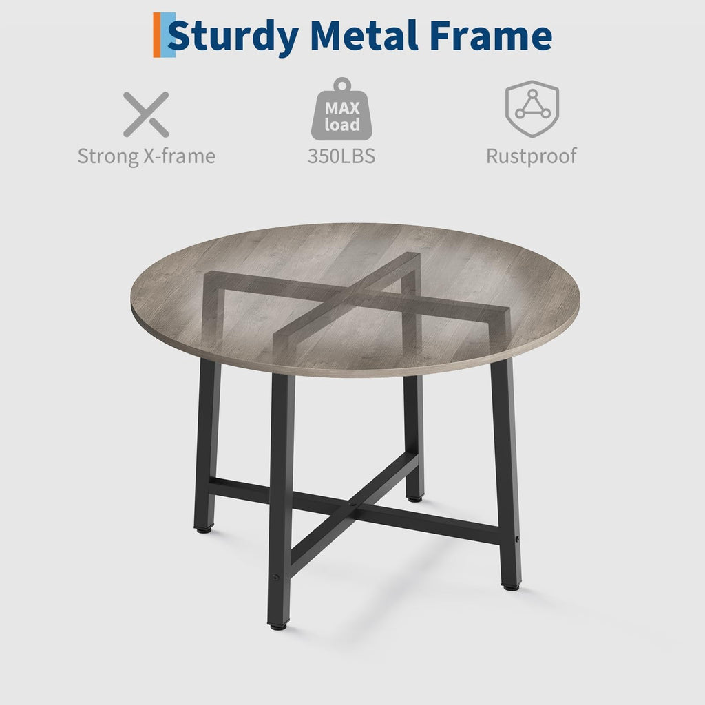 31.5 Round Dining Table for 4 People, Modern Wood Circle Kitchen Table with Sturdy Industrial Metal Frame, Small Space Saving Dining Room Table for Apartment & Breakfast Nook, (No Chairs), Walnut