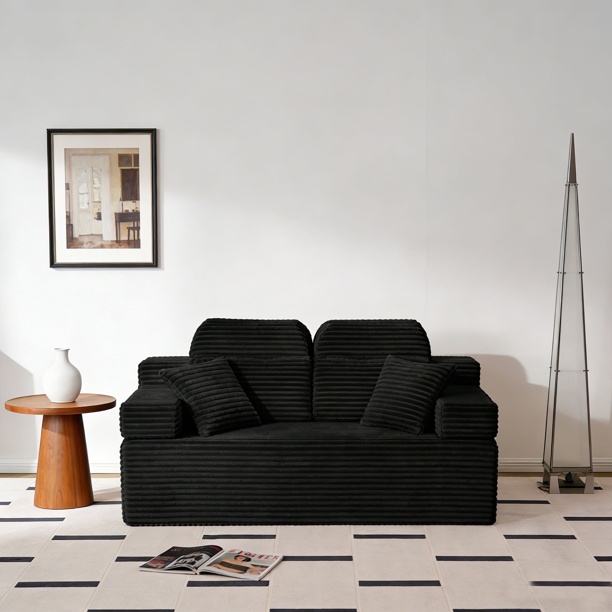 71 High Backrest Sofa for Small Spaces, Compressed Corduroy Couch with Deep Seating for Living Room, Bedroom, Dark Grey
